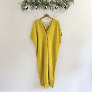ZARA Dress Linen Tunic Kaftan Midi Blend XS Oversize Mustard Summer 16-3078